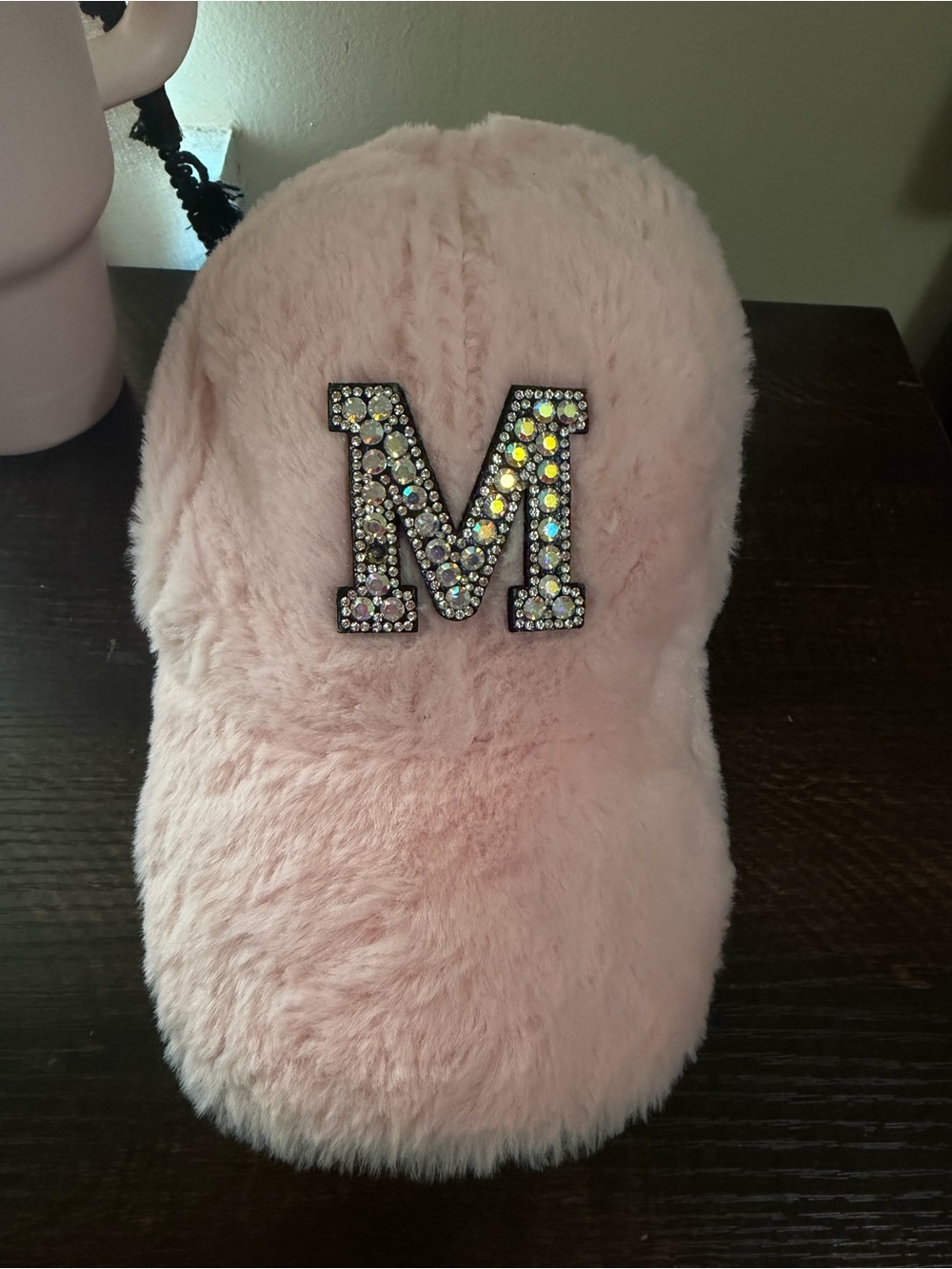 Sparkle 'M' Pink Faux Fur Baseball Cap